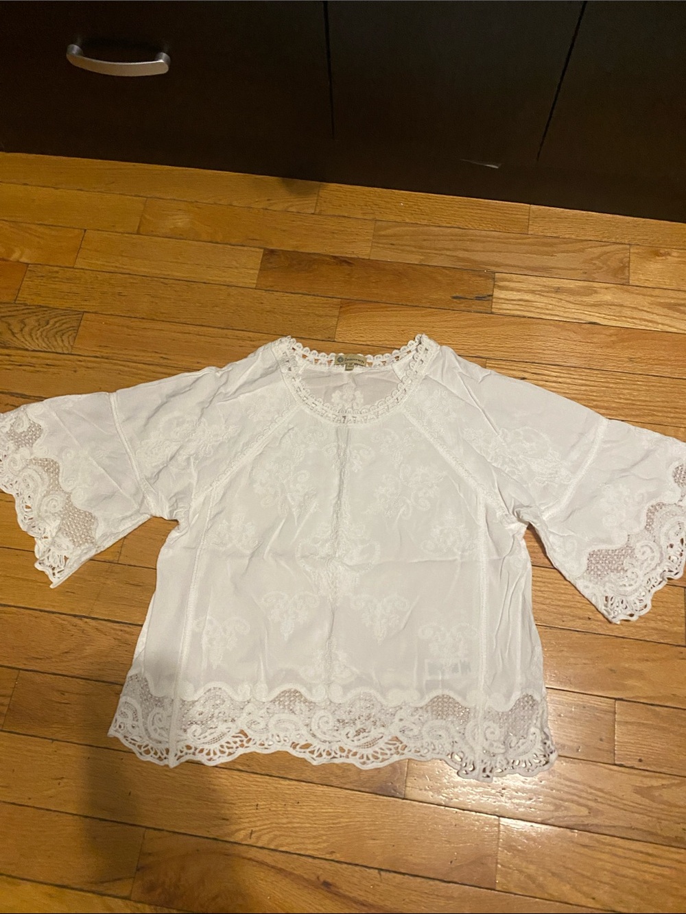 Democracy White Lace Trim Peasant Blouse
